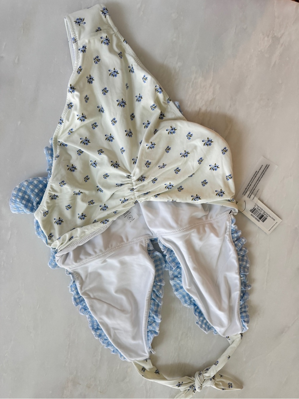 Montce Blue Floral & Gingham Ruffle One-Piece Swimsuit - Picture 3 of 3